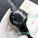 Buy Now Copy Cartier Ballon Bleu de Black Dial Black Leather Strap Men's Watch